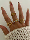 Peri'sbox New Fashion Leaf Texture Geometric Moonstone Rhinestone Open Rings for Women Anti-Tarnish Daily Jewelry Birthday Gifts