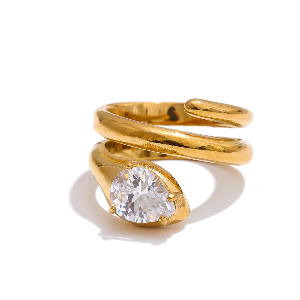 Yhpup 678# AAA Shiny Cubic Zirconia Snake Geometric Golden Ring Rust Proof Stainless Steel Premium Jewelry 18K PVD Plated