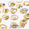 E.B.belle Heart Clear Zircon Flower Pearl Double Snake Heads Open Ring 18K Gold Plated Stainless Steel Party Women Jewlery
