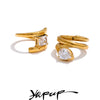 Yhpup 678# AAA Shiny Cubic Zirconia Snake Geometric Golden Ring Rust Proof Stainless Steel Premium Jewelry 18K PVD Plated