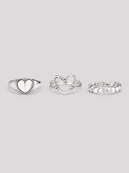 Silver Heart Ring Set