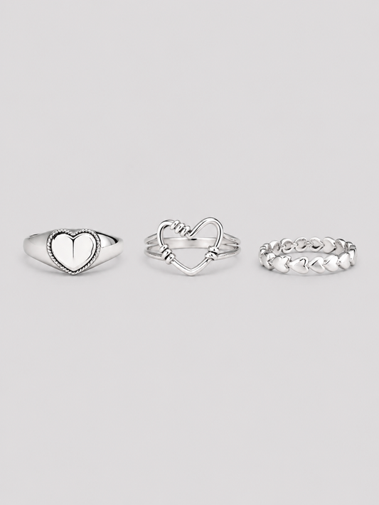 Silver Heart Ring Set
