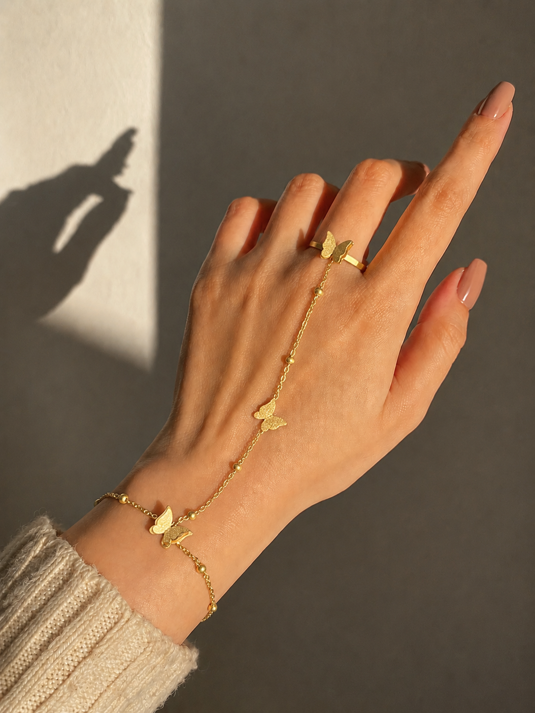 Luna Butterfly Hand Chain Bracelet Ring