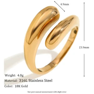E.B.belle Heart Clear Zircon Flower Pearl Double Snake Heads Open Ring 18K Gold Plated Stainless Steel Party Women Jewlery