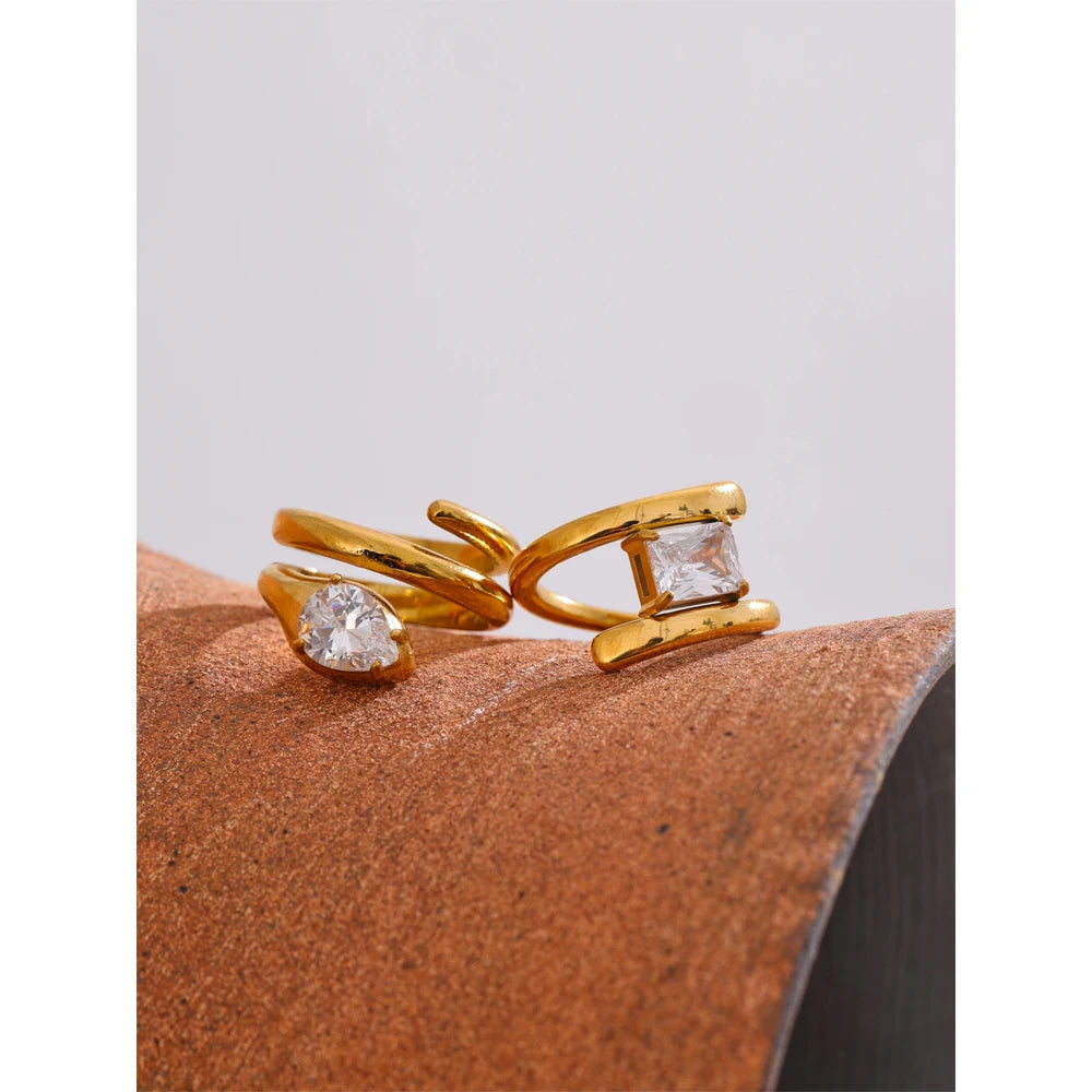 Yhpup 678# AAA Shiny Cubic Zirconia Snake Geometric Golden Ring Rust Proof Stainless Steel  Premium Jewelry 18K PVD Plated