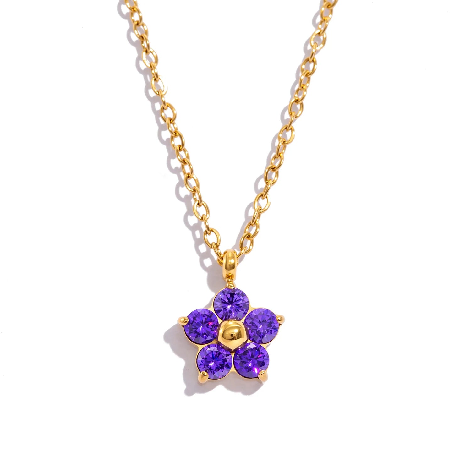 Dainty Plum Blossom Pendant Necklace with CZ - 18K Gold Plated Stainless steel, Hypoallergenic Jewelry for Women Everyday Wear