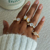 Uworld Classic MInimalist 18k Gold Color Plated Droplet Shaped Large White Zircon Rings Waterproof  Stainless Steel Jewelry Gift