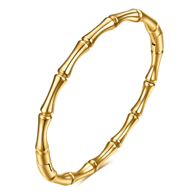 LETAPI Stainless Steel Bamboo Cuff Bracelets Bangles for Woman Gold Color Wedding Female Luxury Jewelry Gifts