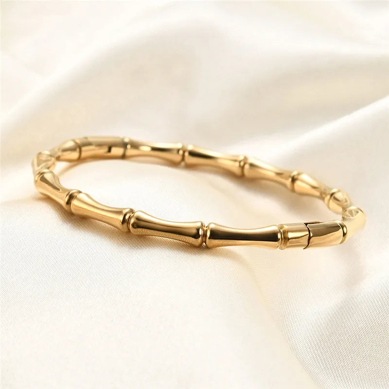 LETAPI Stainless Steel Bamboo Cuff Bracelets Bangles for Woman Gold Color Wedding Female Luxury Jewelry Gifts