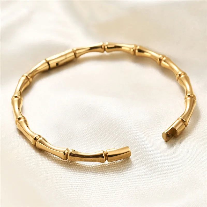 LETAPI Stainless Steel Bamboo Cuff Bracelets Bangles for Woman Gold Color Wedding Female Luxury Jewelry Gifts