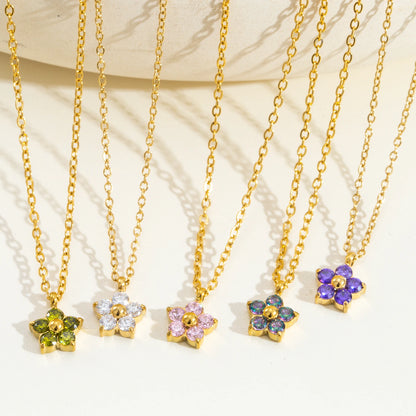 Dainty Plum Blossom Pendant Necklace with CZ - 18K Gold Plated Stainless steel, Hypoallergenic Jewelry for Women Everyday Wear