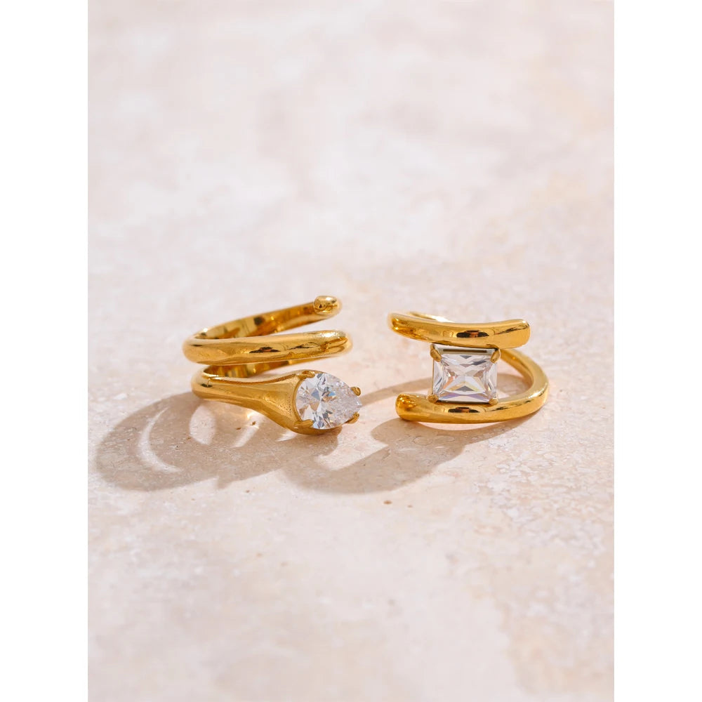 Yhpup 678# AAA Shiny Cubic Zirconia Snake Geometric Golden Ring Rust Proof Stainless Steel  Premium Jewelry 18K PVD Plated