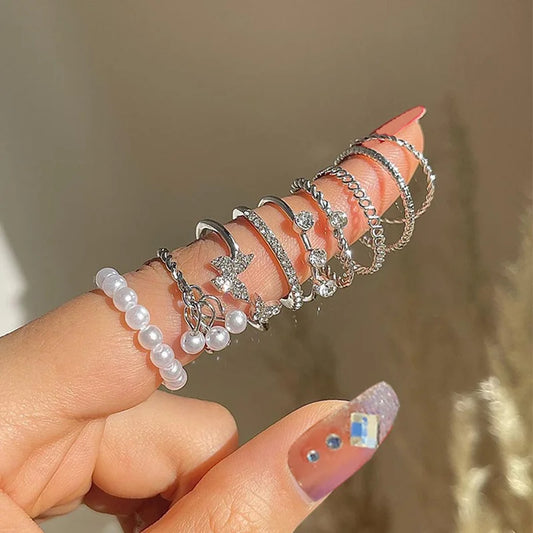 Silver Heart Ring Set