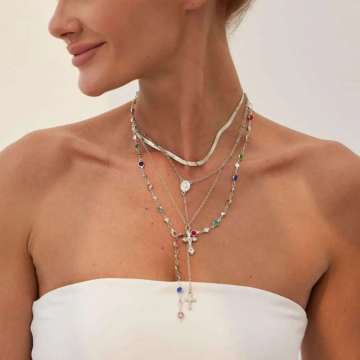 Rainbow Cross Necklace