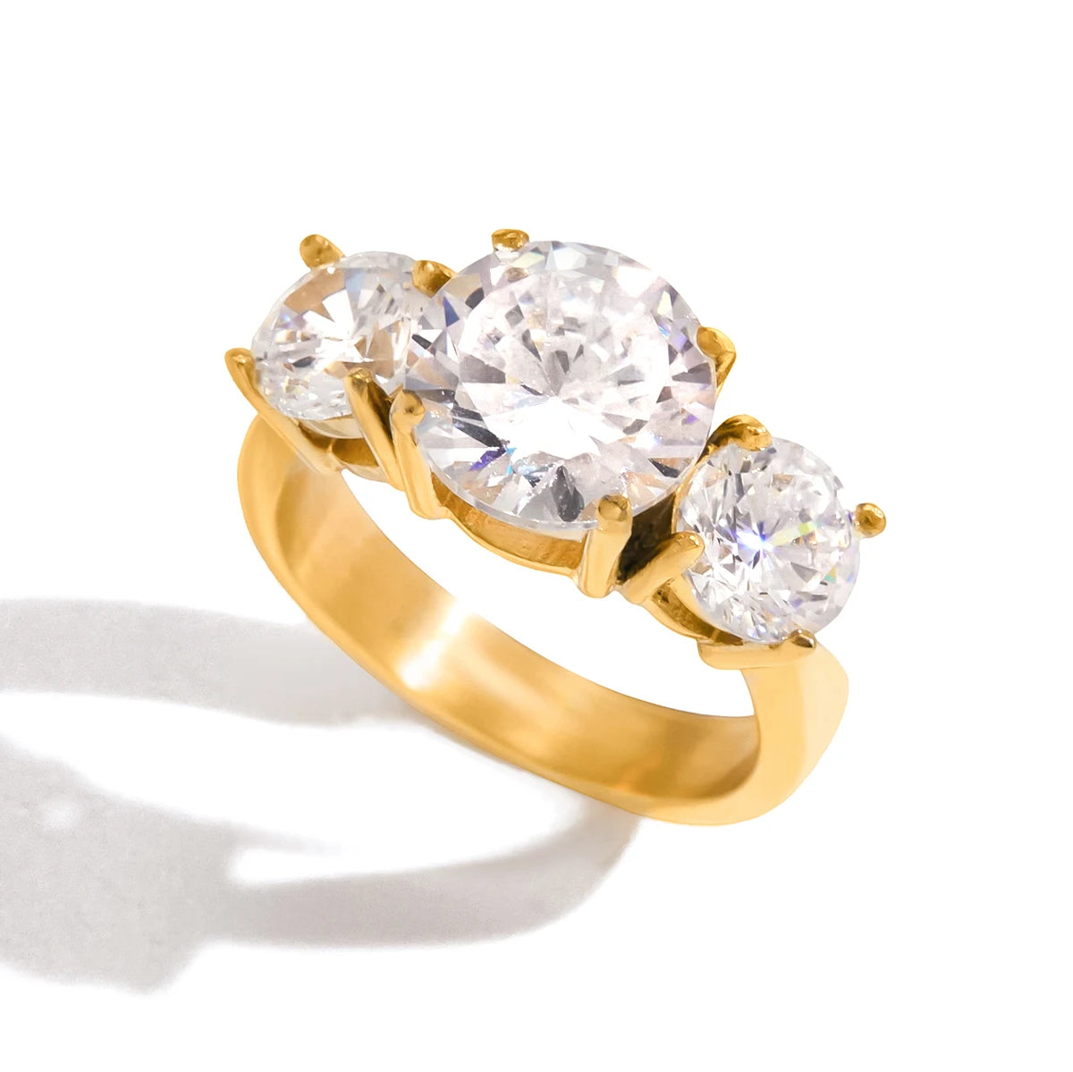 Uworld Classic MInimalist 18k Gold Color Plated Droplet Shaped Large White Zircon Rings Waterproof  Stainless Steel Jewelry Gift