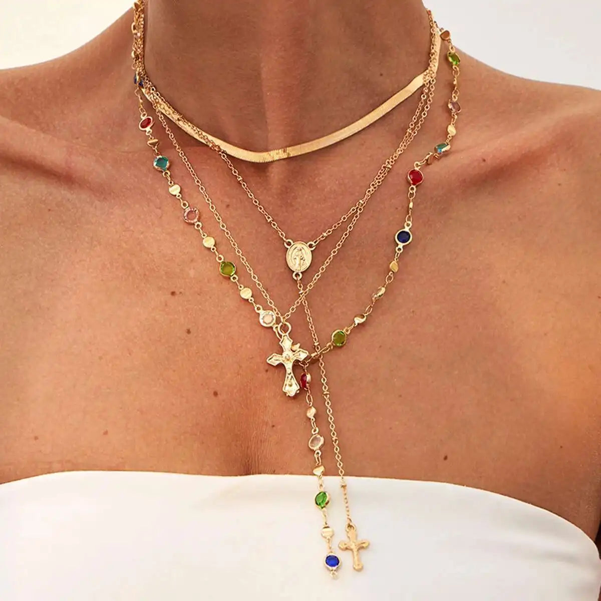 Rainbow Cross Necklace