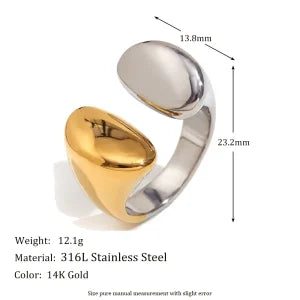 E.B.belle Heart Clear Zircon Flower Pearl Double Snake Heads Open Ring 18K Gold Plated Stainless Steel Party Women Jewlery