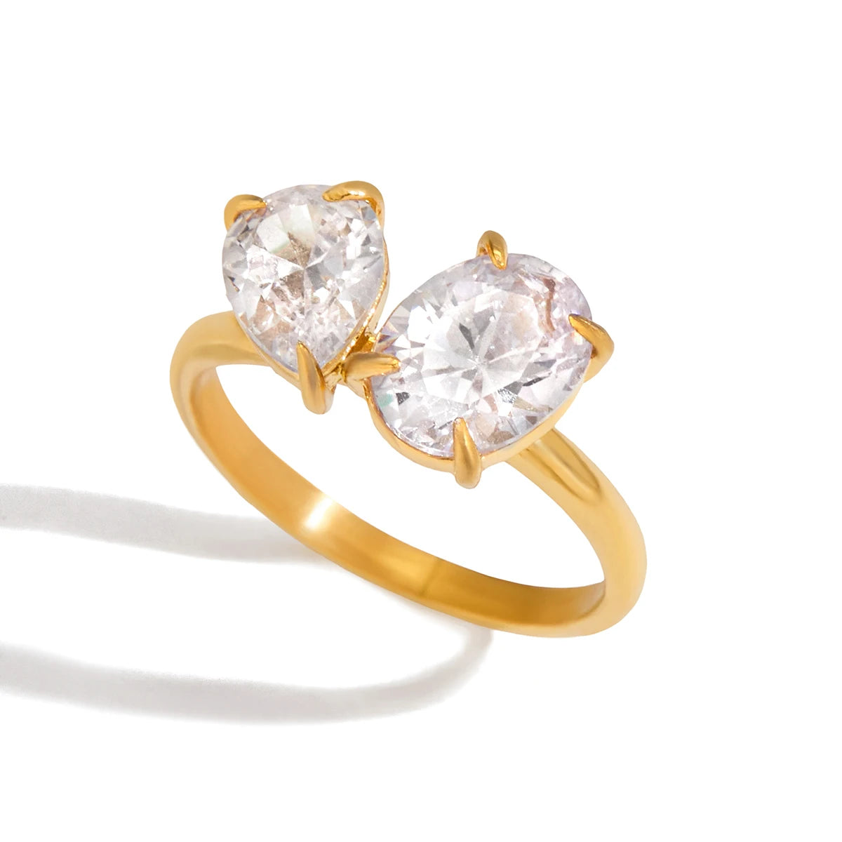 Uworld Classic MInimalist 18k Gold Color Plated Droplet Shaped Large White Zircon Rings Waterproof  Stainless Steel Jewelry Gift