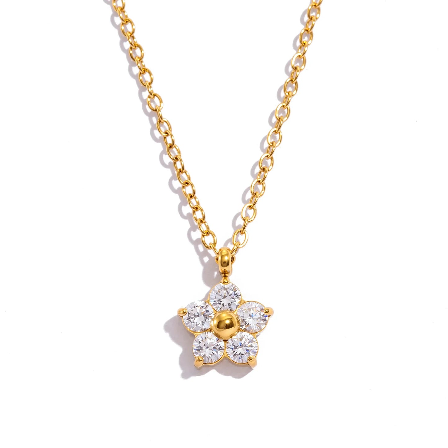 Dainty Plum Blossom Pendant Necklace with CZ - 18K Gold Plated Stainless steel, Hypoallergenic Jewelry for Women Everyday Wear