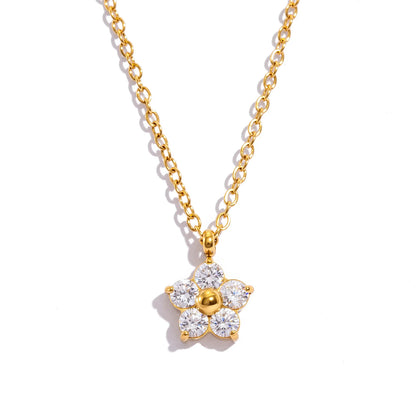 Dainty Plum Blossom Pendant Necklace with CZ - 18K Gold Plated Stainless steel, Hypoallergenic Jewelry for Women Everyday Wear