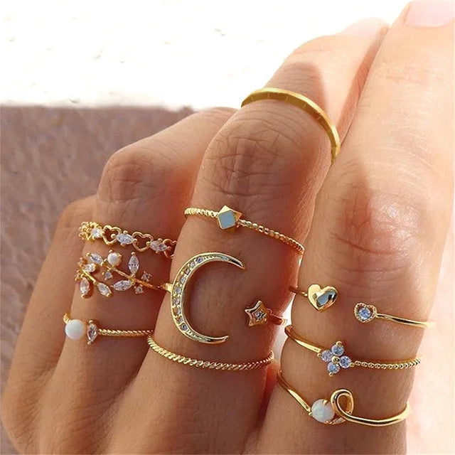 Silver Heart Ring Set
