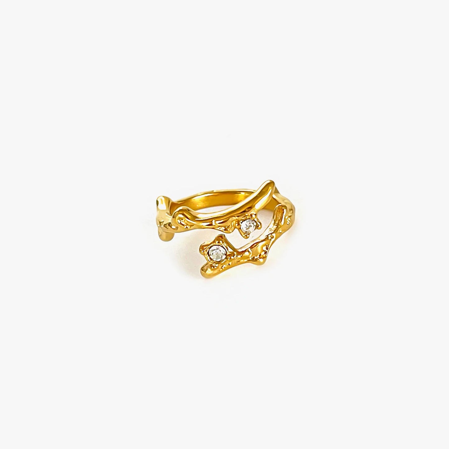 Peri'sbox New Fashion Leaf Texture Geometric Moonstone Rhinestone Open Rings for Women Anti-Tarnish Daily Jewelry Birthday Gifts