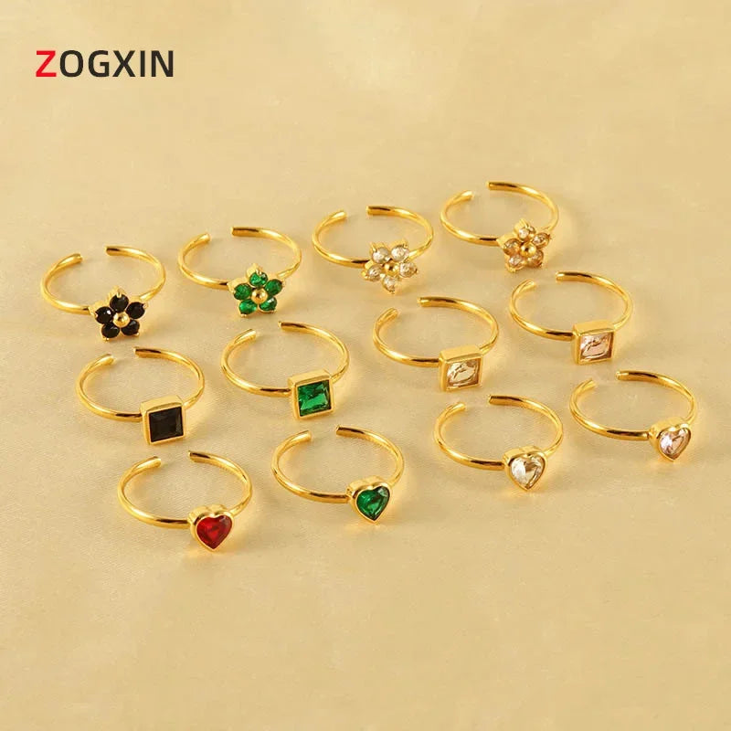 Colorful Stainless Steel Titanium Steel Ring Women's Heart Shaped Flower Design Ring Fashionable Jewelry Accessories
