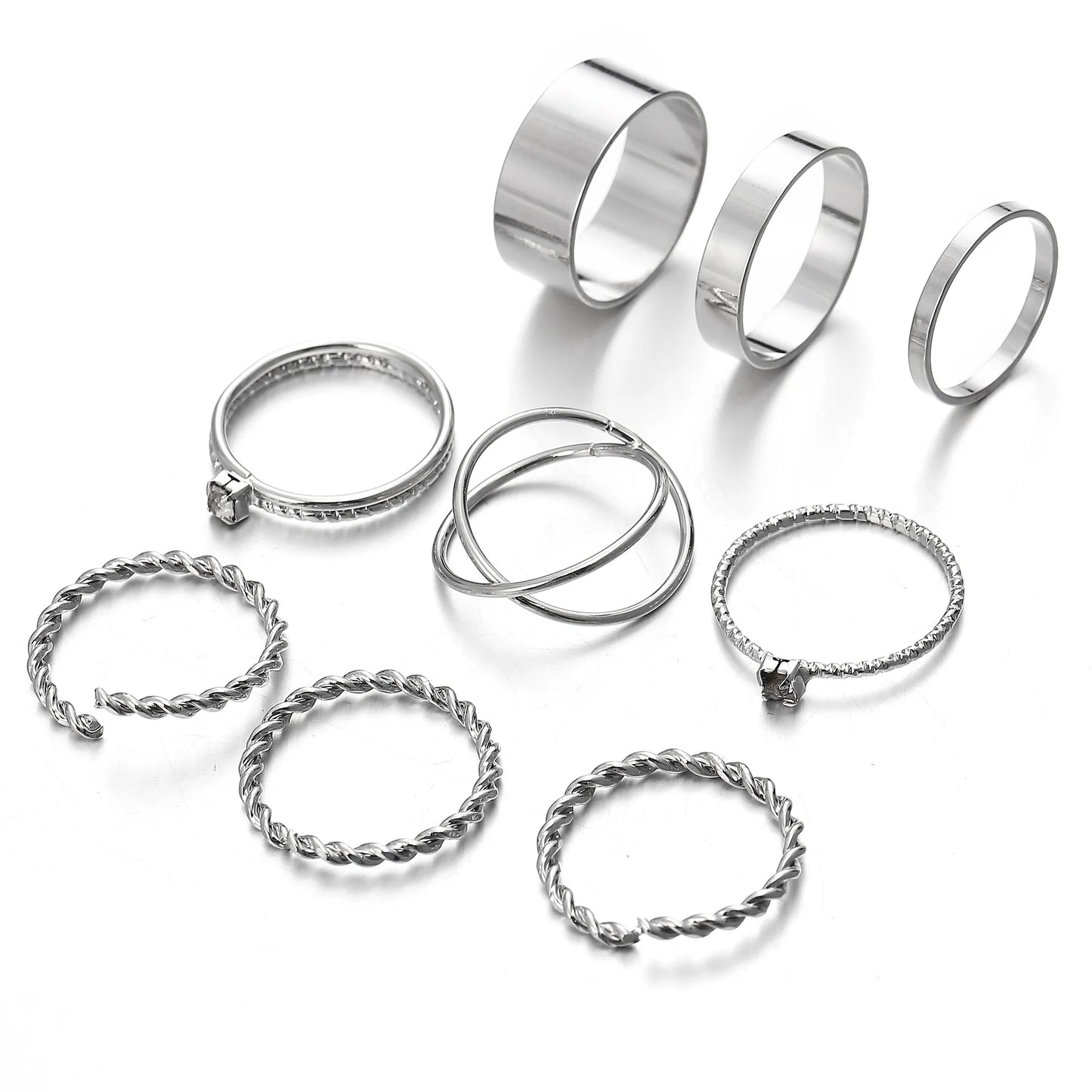Silver Heart Ring Set