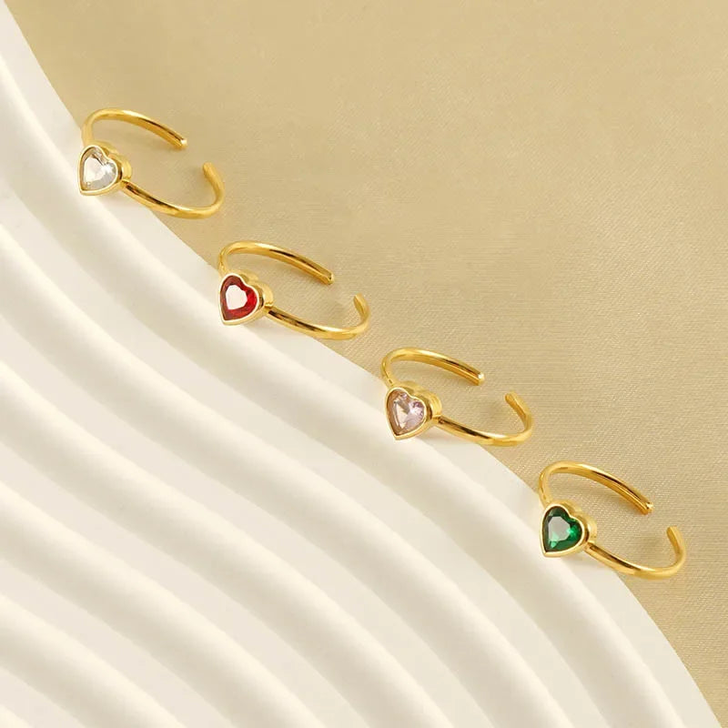 Colorful Stainless Steel Titanium Steel Ring Women's Heart Shaped Flower Design Ring Fashionable Jewelry Accessories