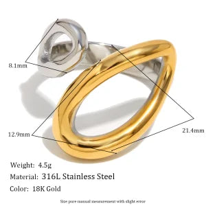 E.B.belle Heart Clear Zircon Flower Pearl Double Snake Heads Open Ring 18K Gold Plated Stainless Steel Party Women Jewlery