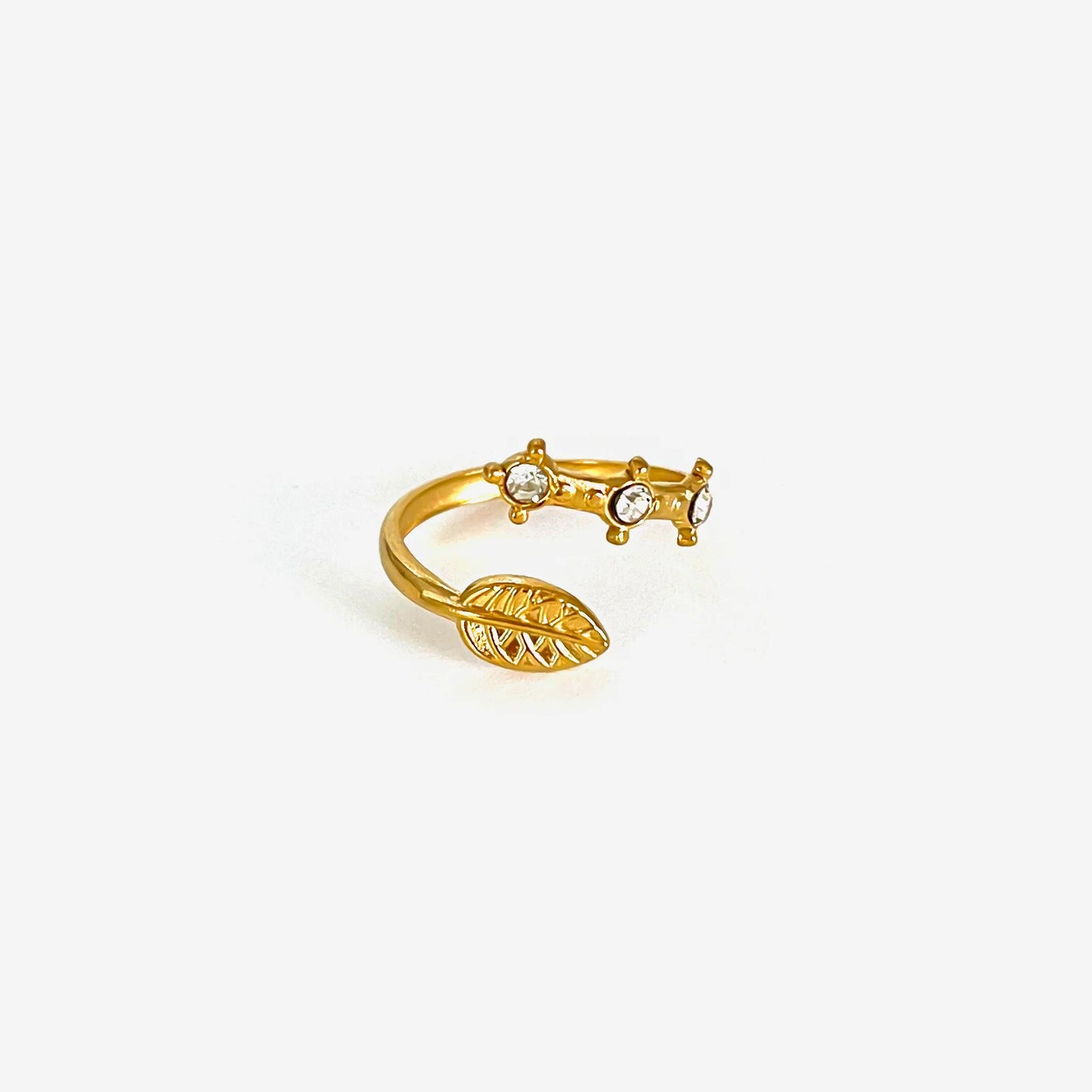 Peri'sbox New Fashion Leaf Texture Geometric Moonstone Rhinestone Open Rings for Women Anti-Tarnish Daily Jewelry Birthday Gifts