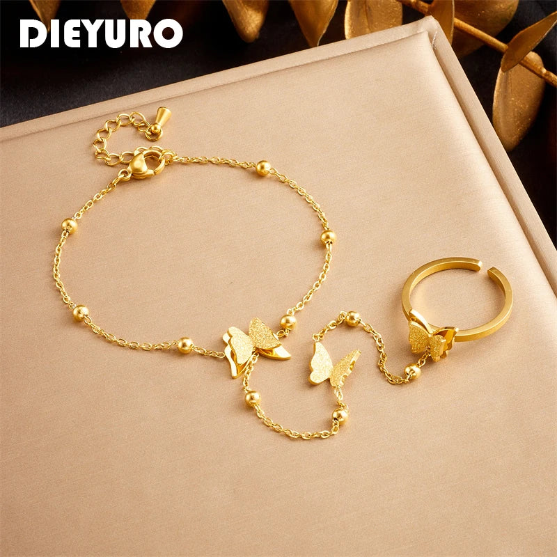 Luna Butterfly Hand Chain Bracelet Ring