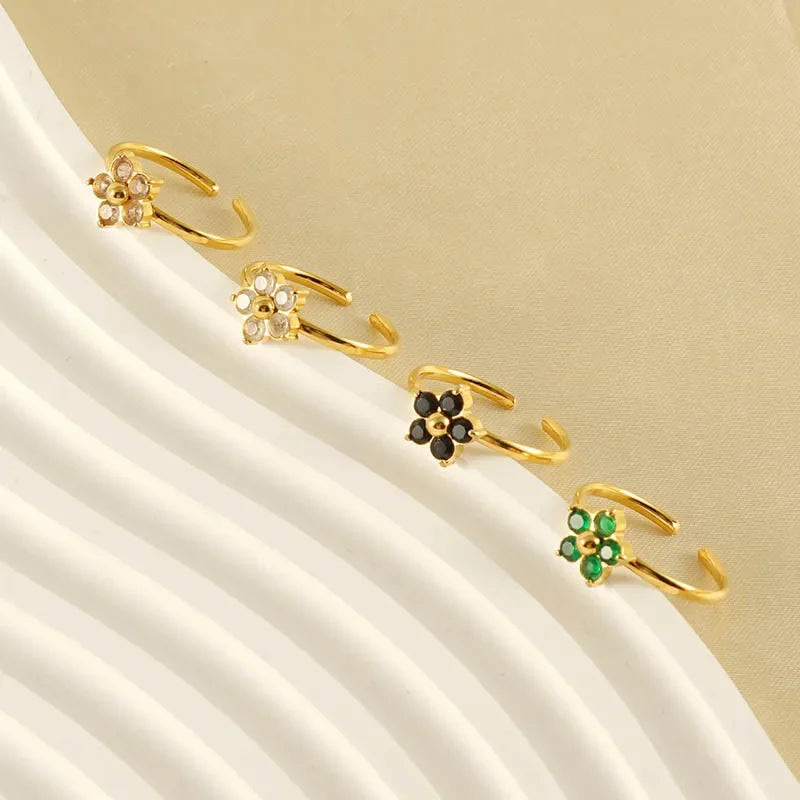 Colorful Stainless Steel Titanium Steel Ring Women's Heart Shaped Flower Design Ring Fashionable Jewelry Accessories
