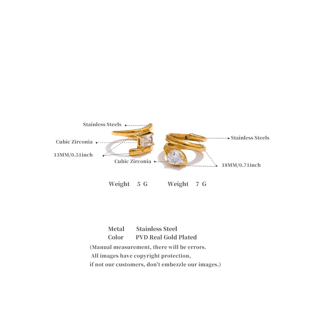 Yhpup 678# AAA Shiny Cubic Zirconia Snake Geometric Golden Ring Rust Proof Stainless Steel  Premium Jewelry 18K PVD Plated