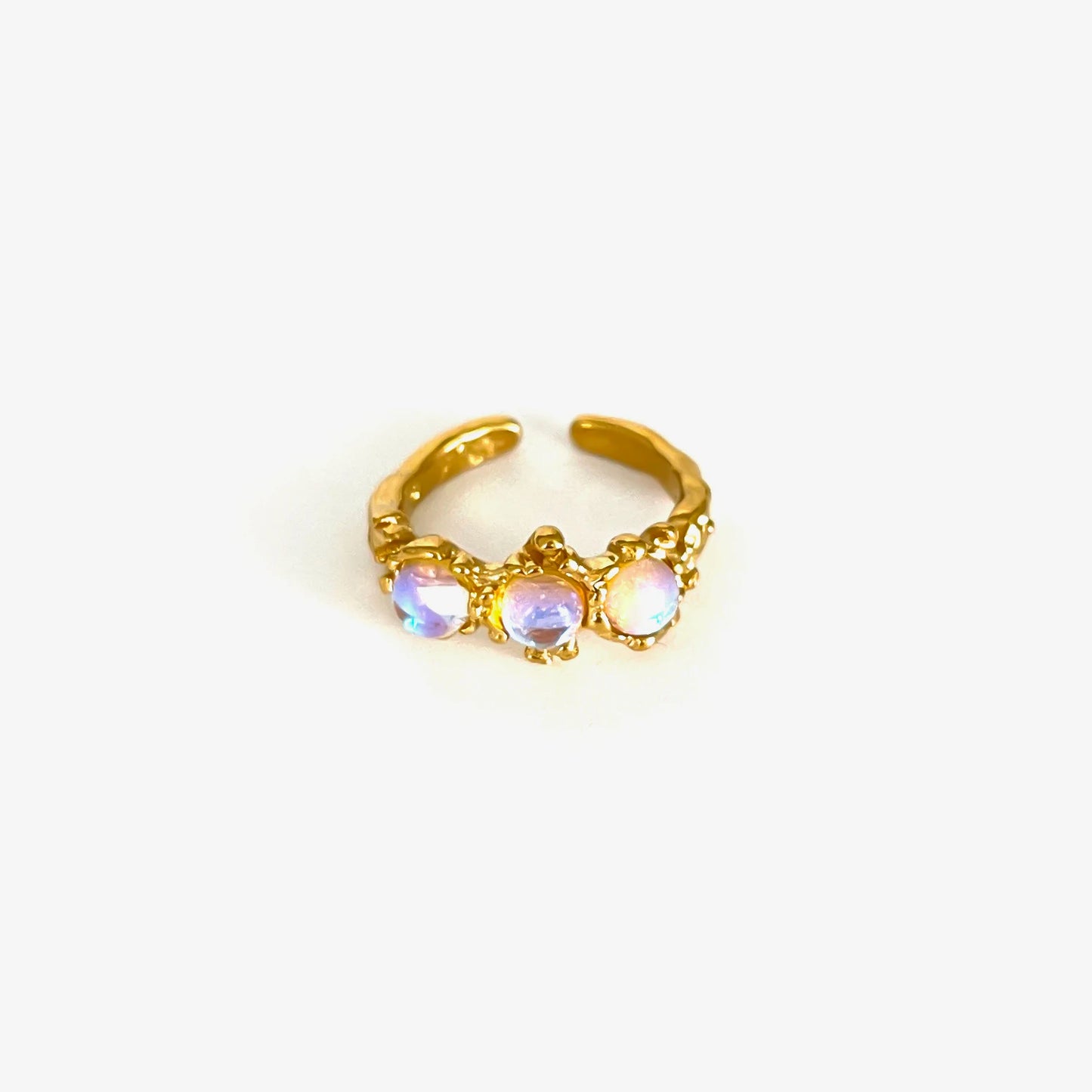 Peri'sbox New Fashion Leaf Texture Geometric Moonstone Rhinestone Open Rings for Women Anti-Tarnish Daily Jewelry Birthday Gifts
