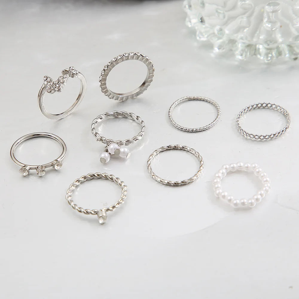 Silver Heart Ring Set