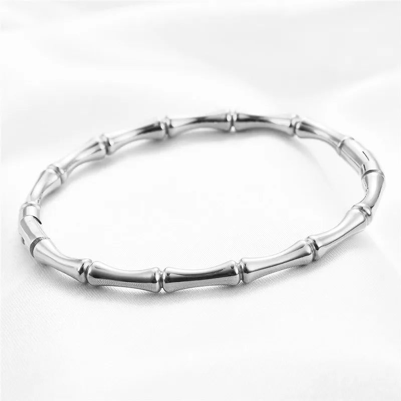 LETAPI Stainless Steel Bamboo Cuff Bracelets Bangles for Woman Gold Color Wedding Female Luxury Jewelry Gifts