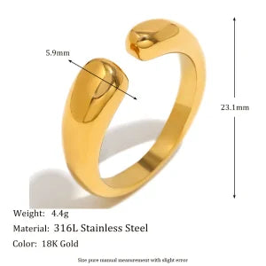 E.B.belle Heart Clear Zircon Flower Pearl Double Snake Heads Open Ring 18K Gold Plated Stainless Steel Party Women Jewlery