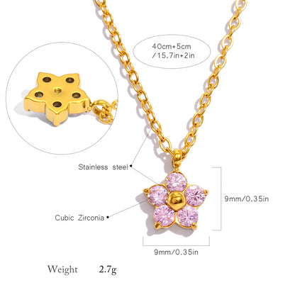 Dainty Plum Blossom Pendant Necklace with CZ - 18K Gold Plated Stainless steel, Hypoallergenic Jewelry for Women Everyday Wear