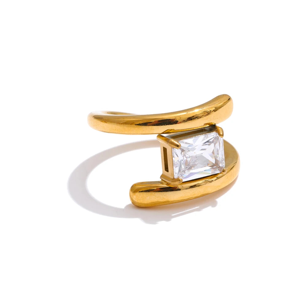 Yhpup 678# AAA Shiny Cubic Zirconia Snake Geometric Golden Ring Rust Proof Stainless Steel  Premium Jewelry 18K PVD Plated