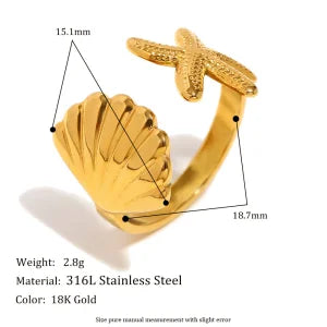 E.B.belle Heart Clear Zircon Flower Pearl Double Snake Heads Open Ring 18K Gold Plated Stainless Steel Party Women Jewlery