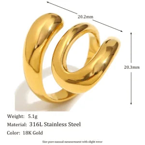 E.B.belle Heart Clear Zircon Flower Pearl Double Snake Heads Open Ring 18K Gold Plated Stainless Steel Party Women Jewlery