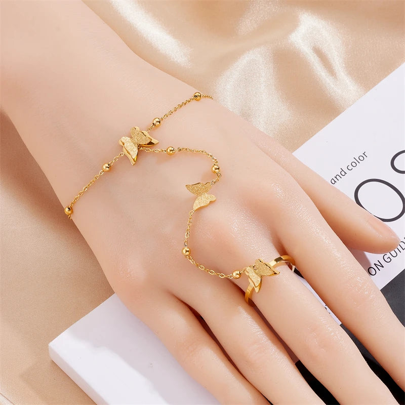 Luna Butterfly Hand Chain Bracelet Ring
