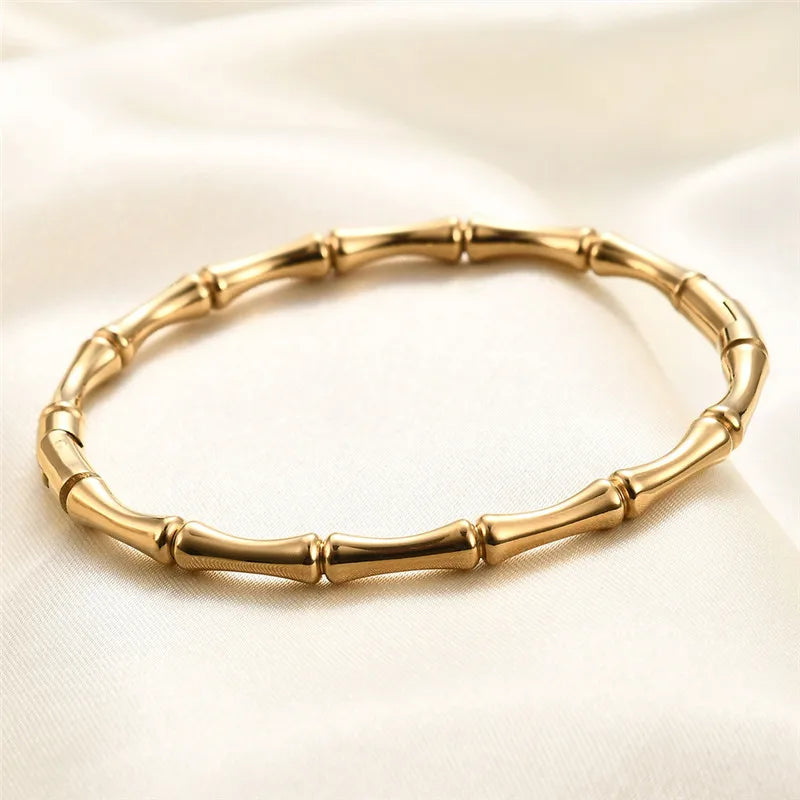 LETAPI Stainless Steel Bamboo Cuff Bracelets Bangles for Woman Gold Color Wedding Female Luxury Jewelry Gifts