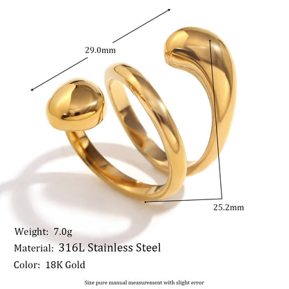 E.B.belle Heart Clear Zircon Flower Pearl Double Snake Heads Open Ring 18K Gold Plated Stainless Steel Party Women Jewlery